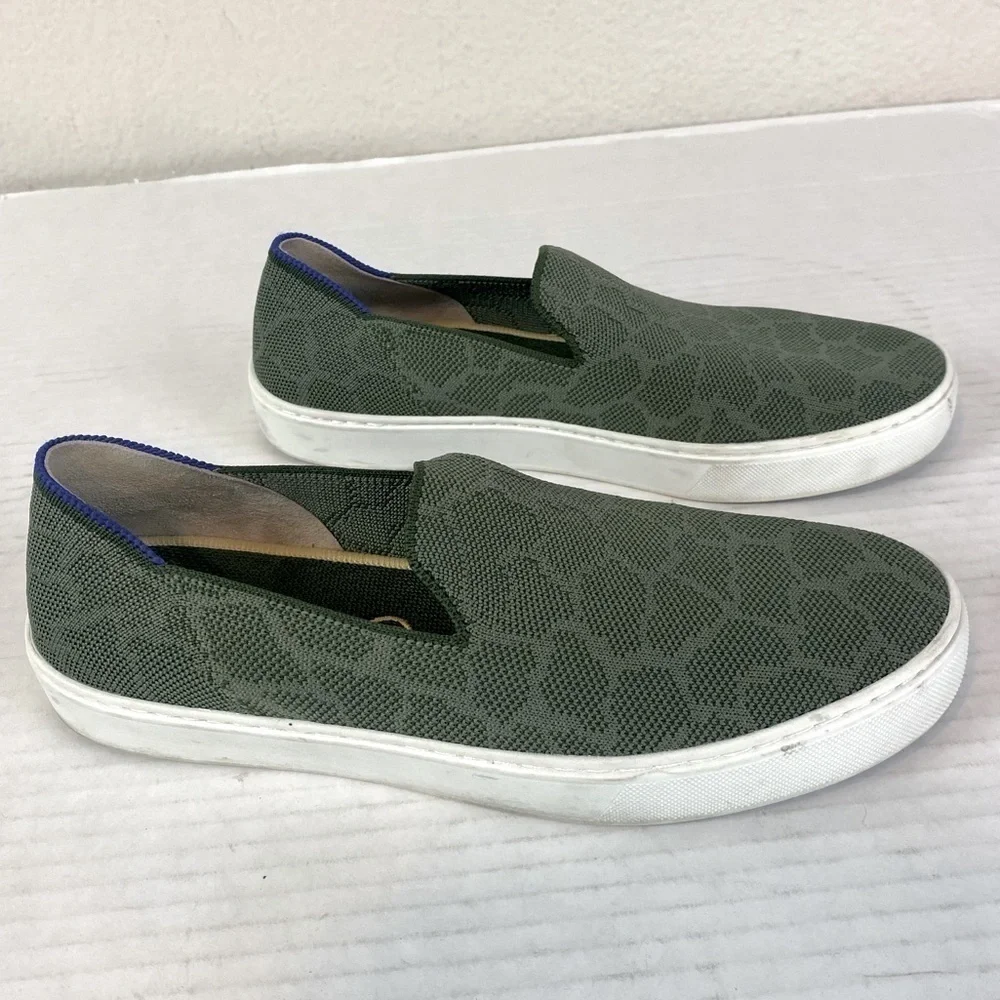 Rothy’s Safari Green Textured Print Slip On Sneakers Size 8